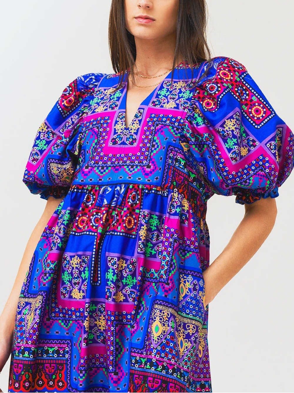 Hunter Bell Palmer Dress Multicolor Print Midi Maxi Puff Sleeve size Small - Picture 3 of 8
